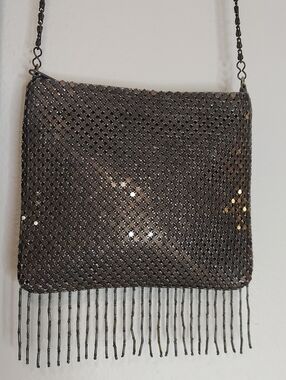 La Regale Evening Bag, Silver Chainmail Mesh &  Fringe Accent